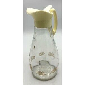 Vintage Log Cabin Syrup Glass Pitcher 8.5-Gold Federal Eagle 1970s Bicentennial